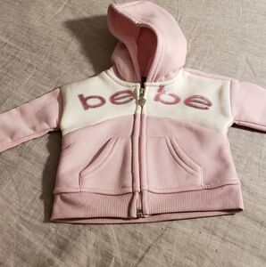 bebe Infant Zip Up Hooded Sweatshirt Pink White 0-3months